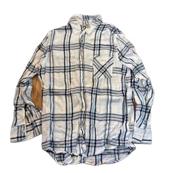 Woolrich Blue Plaid Rayon Button Down Shirt Medium Women’s Pocket - Picture 1 of 5